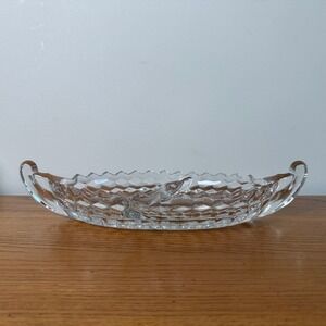 Fostoria Vintage Glass Divided Relish Dish Oval Embossed Serving Tray